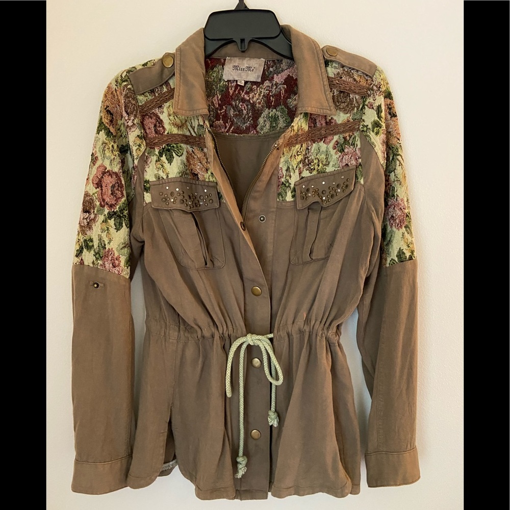 Miss Me Olive Green Floral Jacket